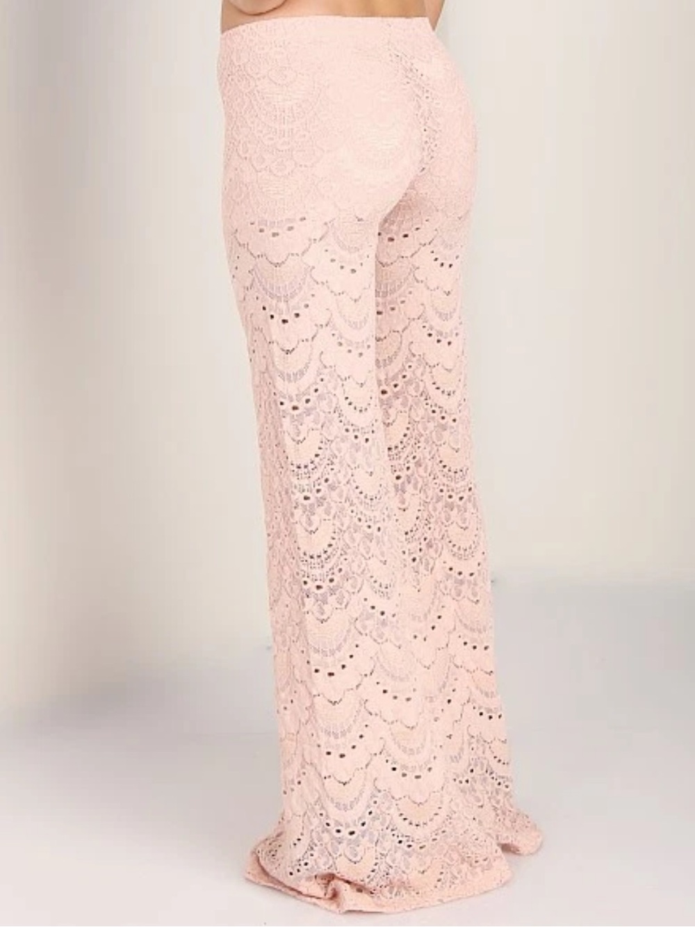 NWT***Nightcap Clothing Spanish Lace Fan Soft Peach Stretch Flare Pants 2/S - Picture 2 of 6